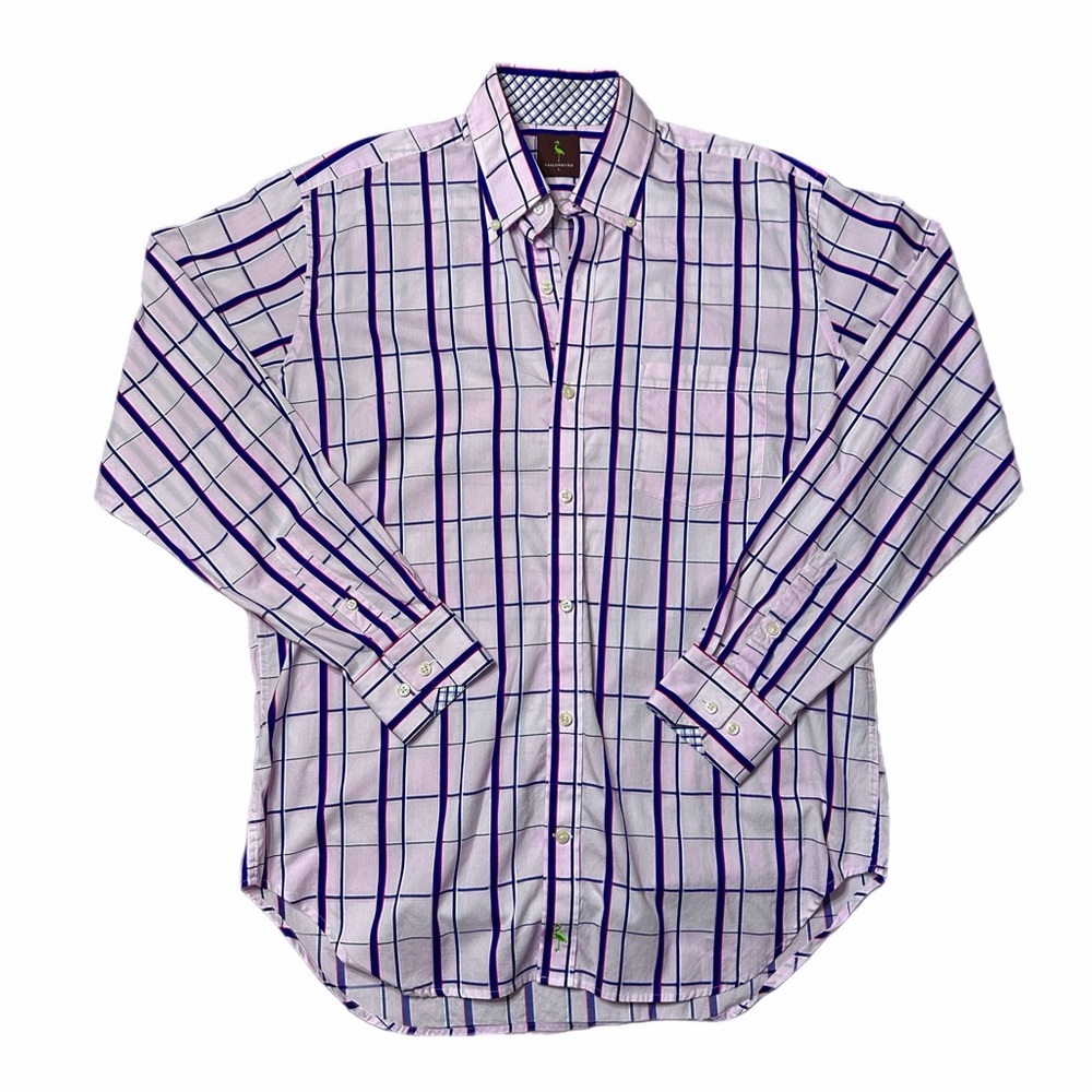Tailorbyrd Men’s Casual Button Down Plaid Long Sleeve Pink Shirt Size L